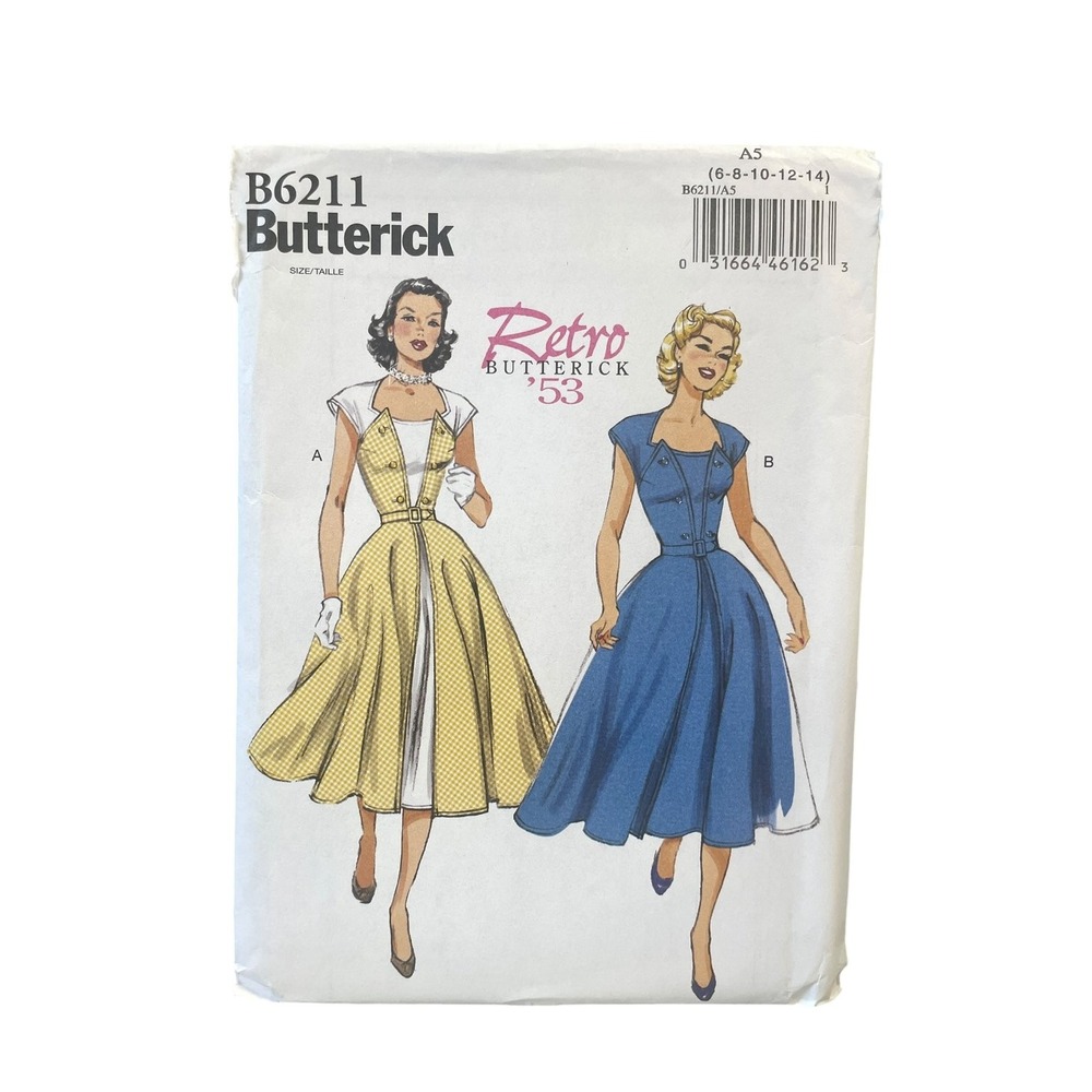 Butterick B6211 Dress Sewing Pattern A5 6-14 Retro 1950s Style